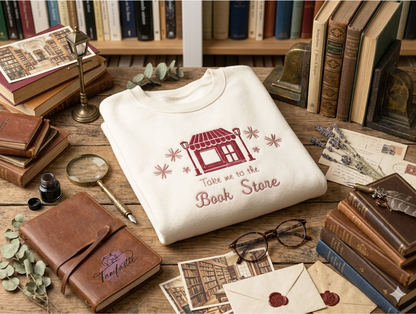 Take Me To The Book Store Sweatshirt, Embroidered Bookish Jumper, Gift for Book Lovers, Cozy Reading Crewneck