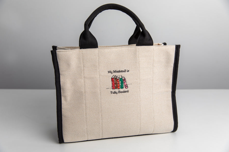 My weekend is fully booked tote bag, embroidered book bag, bookish bag, work bag, cute reading tote bag, gifts for book lover, book club bag