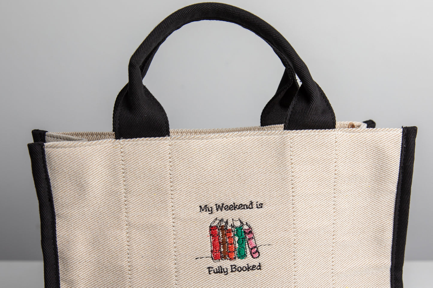 My weekend is fully booked tote bag, embroidered book bag, bookish bag, work bag, cute reading tote bag, gifts for book lover, book club bag