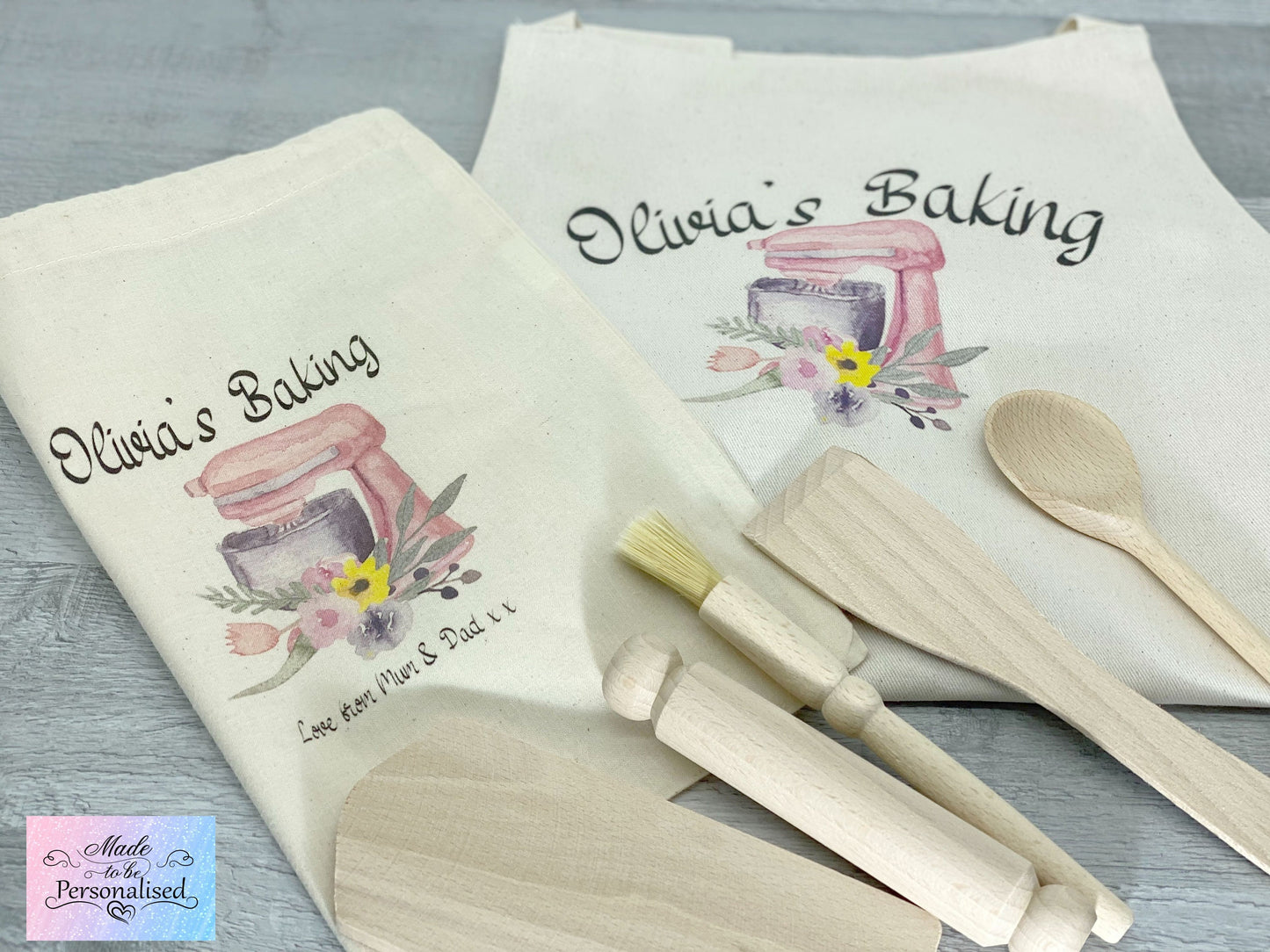 Child's Apron & Baking set, pink mixer