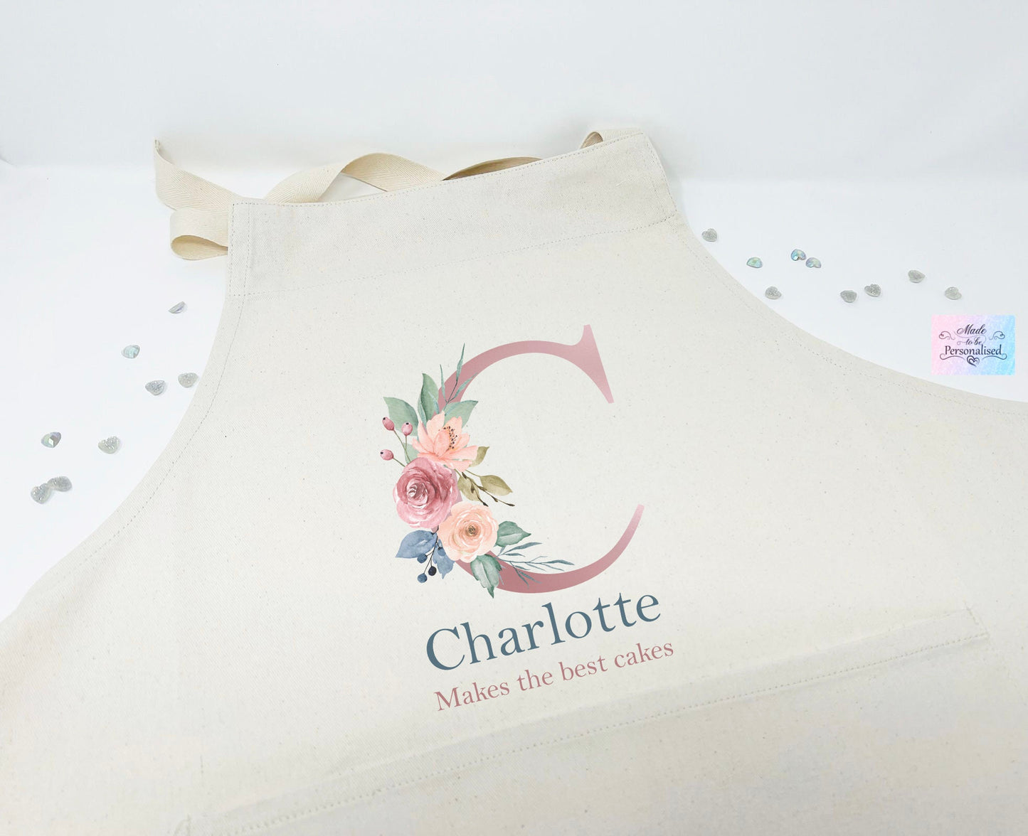 Personalised floral initial apron, Baking gift, Mothers day gift, Birthday gift, Baking apron, Cooking gift, gift for her, Anniversary gift