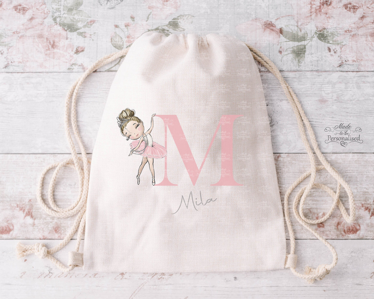 Personalised dance bag, ballet bag for girls, ballerina pump bag, gym, gymnastics, cotton drawstring bag, school PE bag, Initial bag