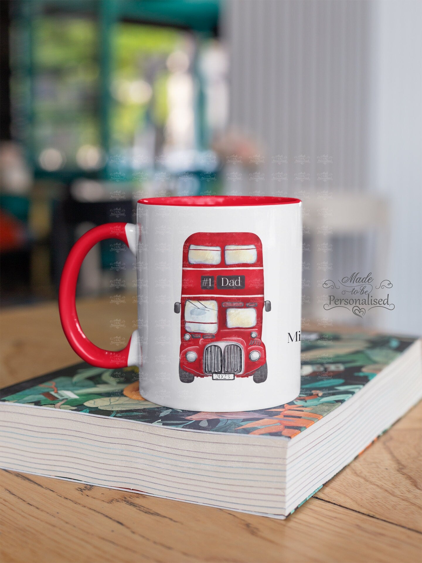 Fathers day Red Bus Mug, Personalised gift, best dad, number 1 Dad, red London style bus mug, bus gift, coffee mug, Birthday gift