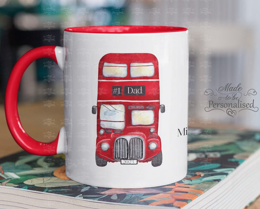 Fathers day Red Bus Mug, Personalised gift, best dad, number 1 Dad, red London style bus mug, bus gift, coffee mug, Birthday gift