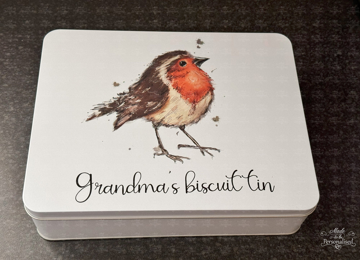 Personalised biscuit tin, Robin treat tin, baking box, gift for Grandma, Christmas gift for Grandad biscuits, Birthday gift, cake tin