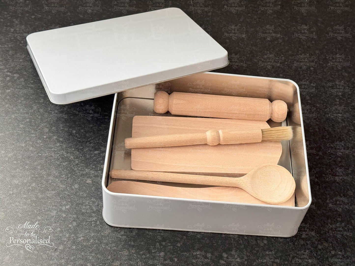 Cake tin & Kids baking set, baking with love, kitchen baking set, children cooking gift, personalised treat tin, Baker gift, Christmas gift