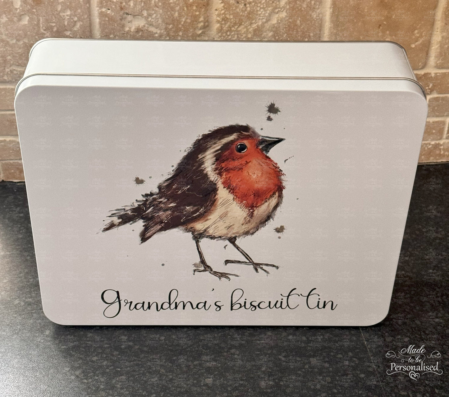 Personalised biscuit tin, Robin treat tin, baking box, gift for Grandma, Christmas gift for Grandad biscuits, Birthday gift, cake tin