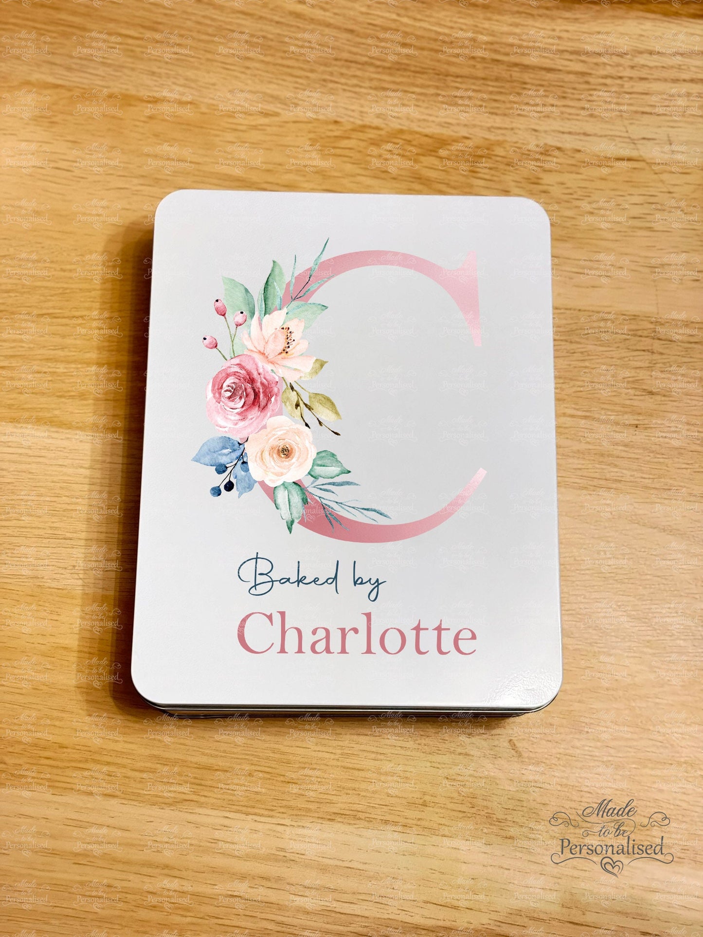 Personalised biscuit tin, Floral initial treat tin, baking box, gift for Grandma, Christmas gift for her biscuits, Birthday gift, cake tin