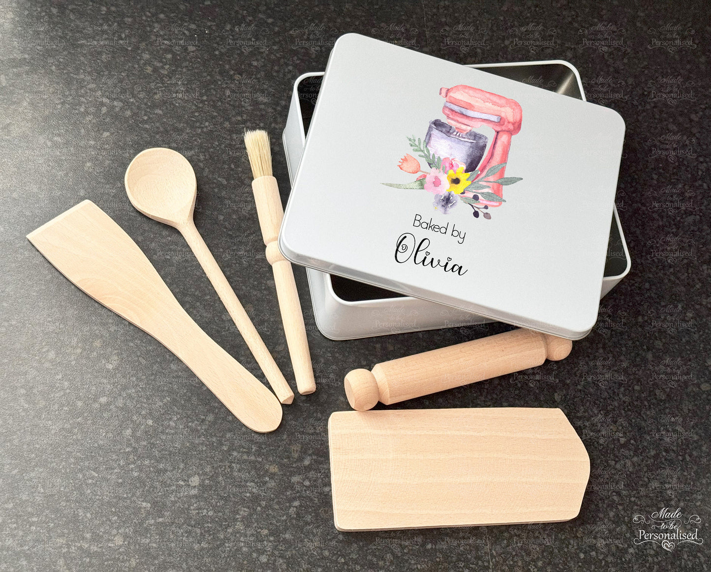 Cake tin & Kids baking set, baking with love, kitchen baking set, children cooking gift, personalised treat tin, Baker gift, Christmas gift