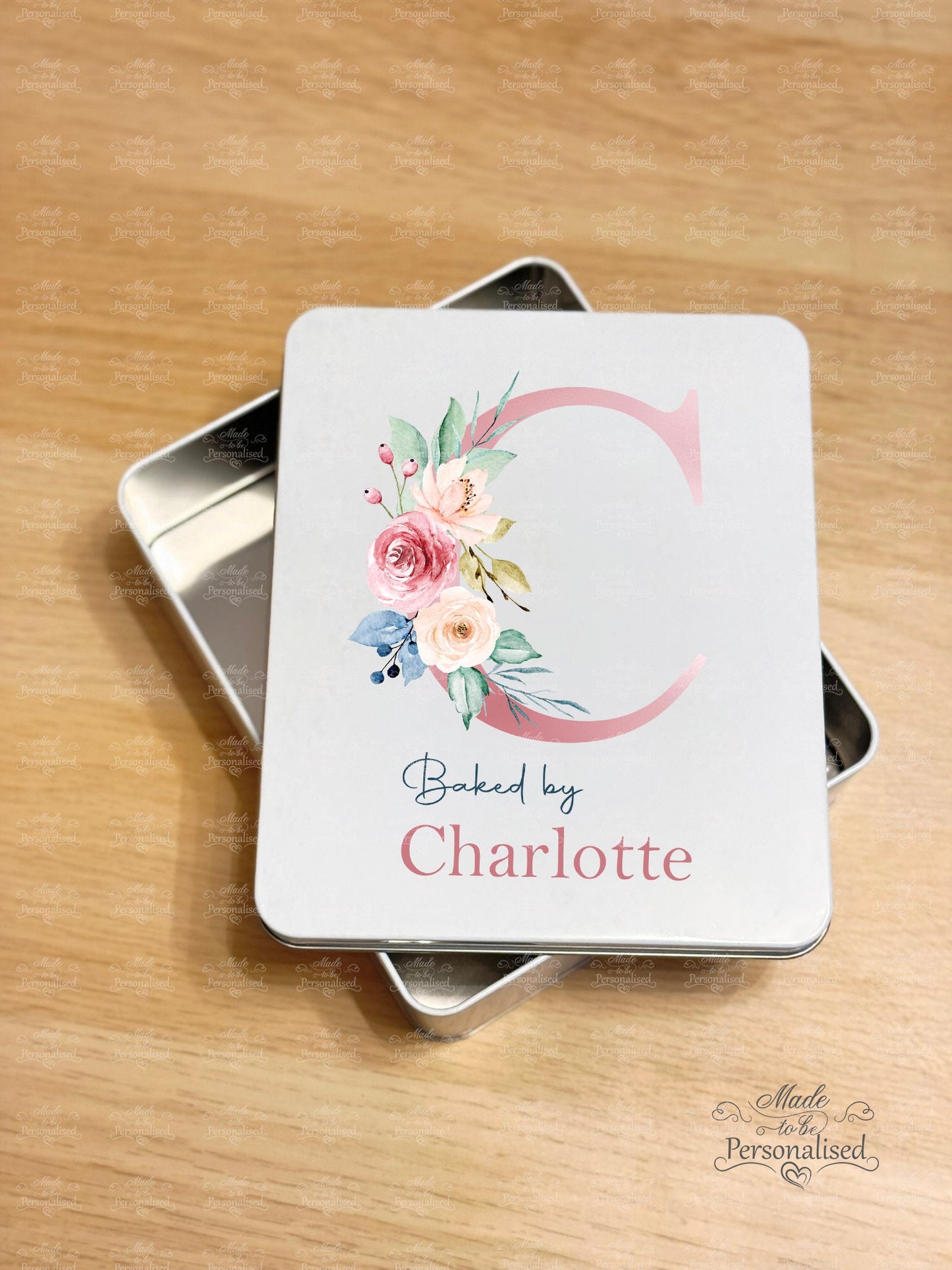 Personalised biscuit tin, Floral initial treat tin, baking box, gift for Grandma, Christmas gift for her biscuits, Birthday gift, cake tin